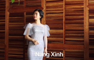 Đầm ren bút chì, đính nơ vai