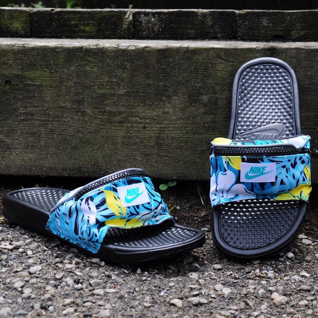 Dép Nam Nữ Nike Benassi Fanny Pack Đen Xanh Hoa - CJ2967-300 [Chính Hãng]