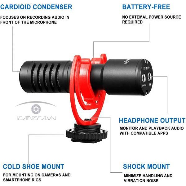 Mic thu âm Boya BY-MM1+ cho điện thoại, máy ảnh, máy quay hàng chính hãng