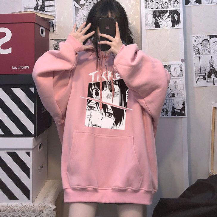 Áo Hoodie Dáng Rộng Dài Trung Bình Họa Tiết Hoạt Hình Thiết Kế Dễ Thương Cho Nữ [Lông Cừu / Mỏng] Ins