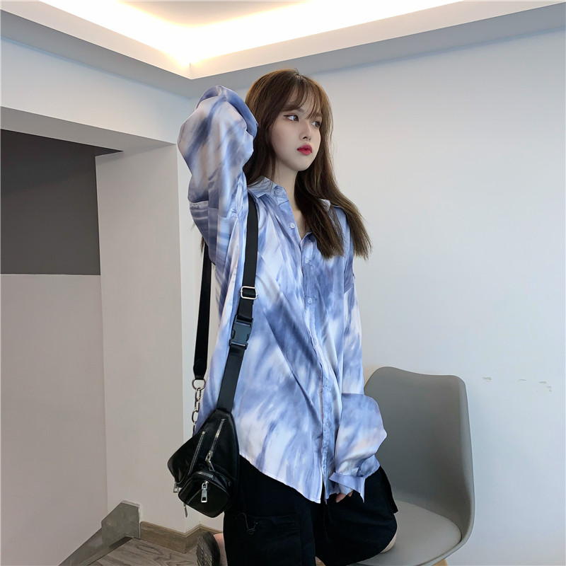 Women Shirt Lapel Korean Fashion Printing Long Sleeves Loose Casual | BigBuy360 - bigbuy360.vn