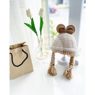 Mũ len bím tóc 🧶 nơ đôi xinh cho bé 🍓🍓🍓