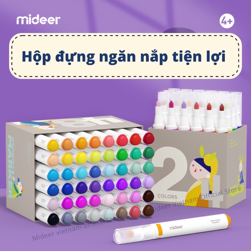 Hộp Bút Dạ Màu Nước An Toàn cho bé Washable Marker Mideer, bộ bút highlight