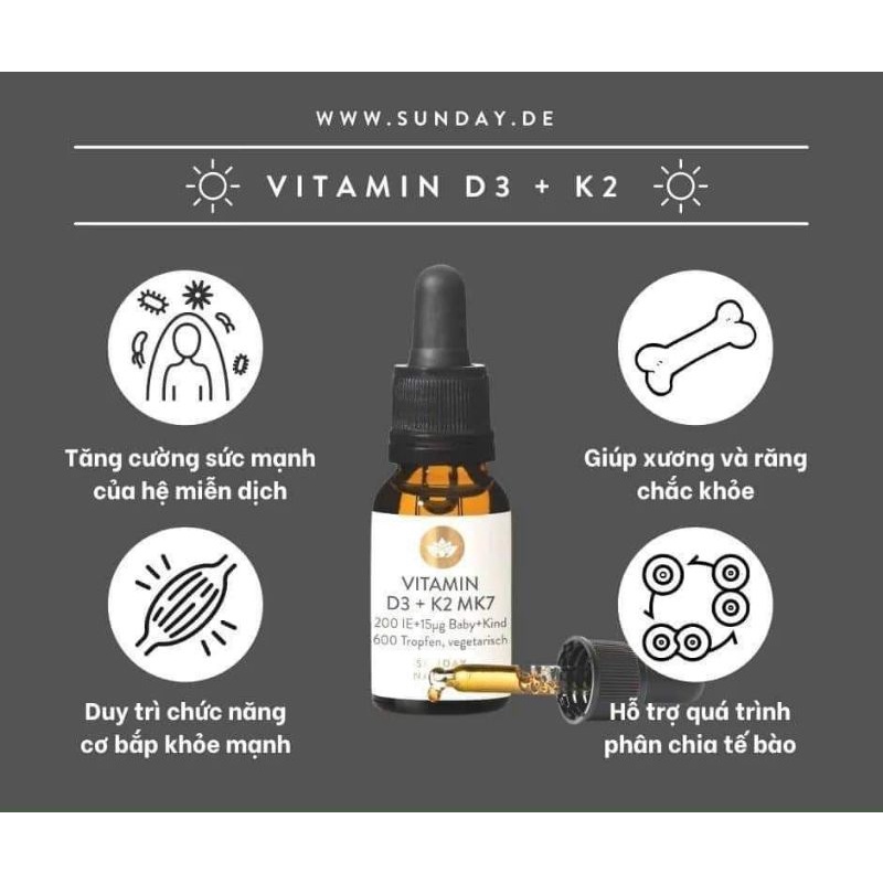 (Đủ bill) Bs cho bé Vitamin D3k2 mk7 của Sunday Natural Đức 20ml