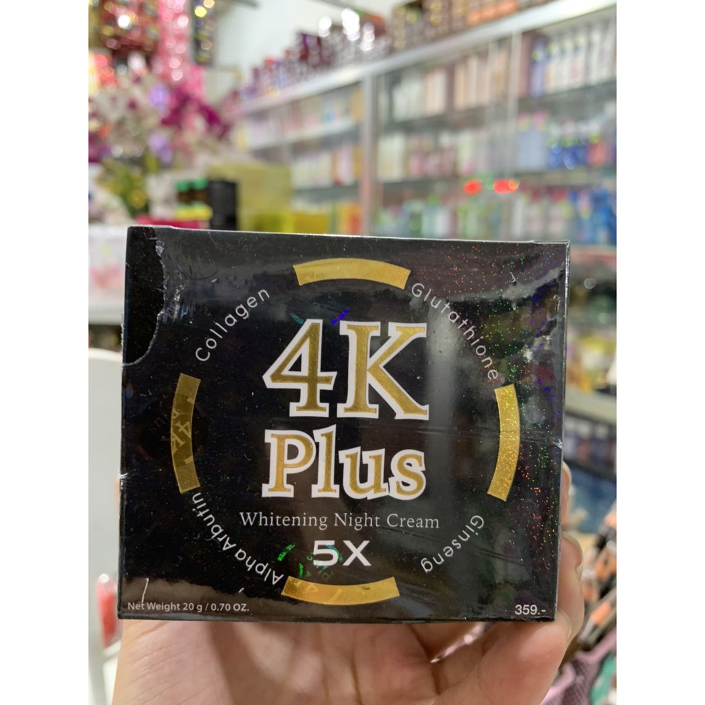 kem 4K PLUS màu đen chuẩn hàng Thái Lan giúp dưỡng trắng da,ngăn ngừa mụn ,nám,căng mịn da,chống lão hóa hủ 20g
