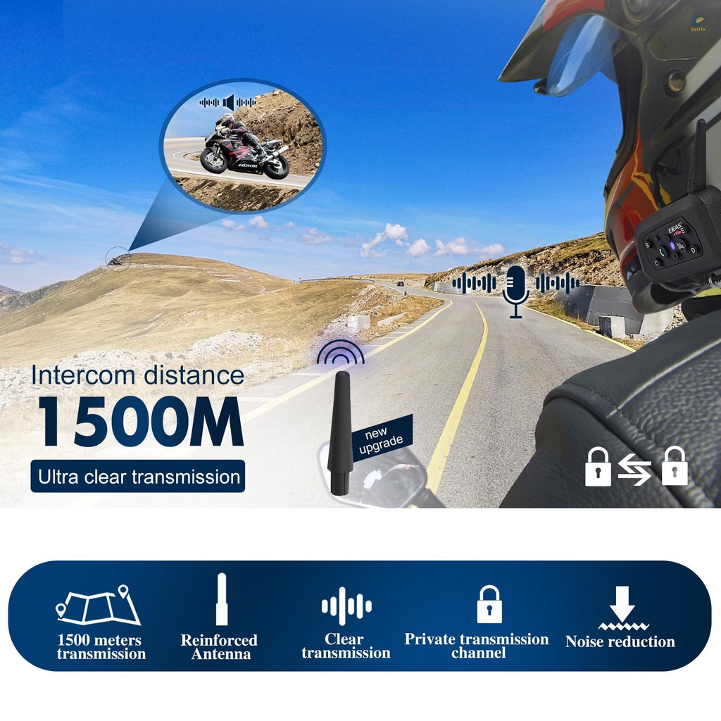 Bộ Đàm Liên Lạc Điện Đàm Intercom V6 Pro 1200M Gắn Mũ Bảo Hiểm Xe Mô Tô