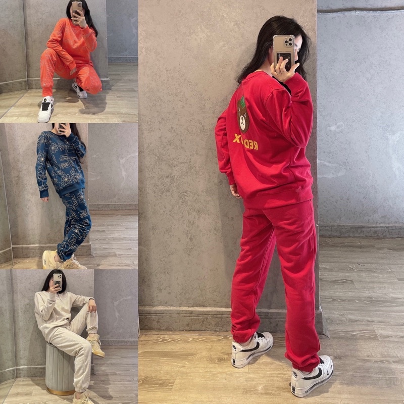 ❤️FREESHIP❤️ Bộ Thể Thao nỉ, bộ thể thao dài tay M/L/B Bear mới onweb