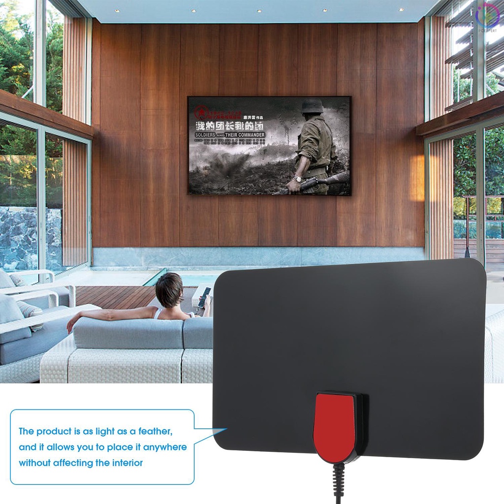 New  Indoor Digital TV Antenna HD Signal Flat Panel UHF FM HDTV Antenna Signal Receiver Black