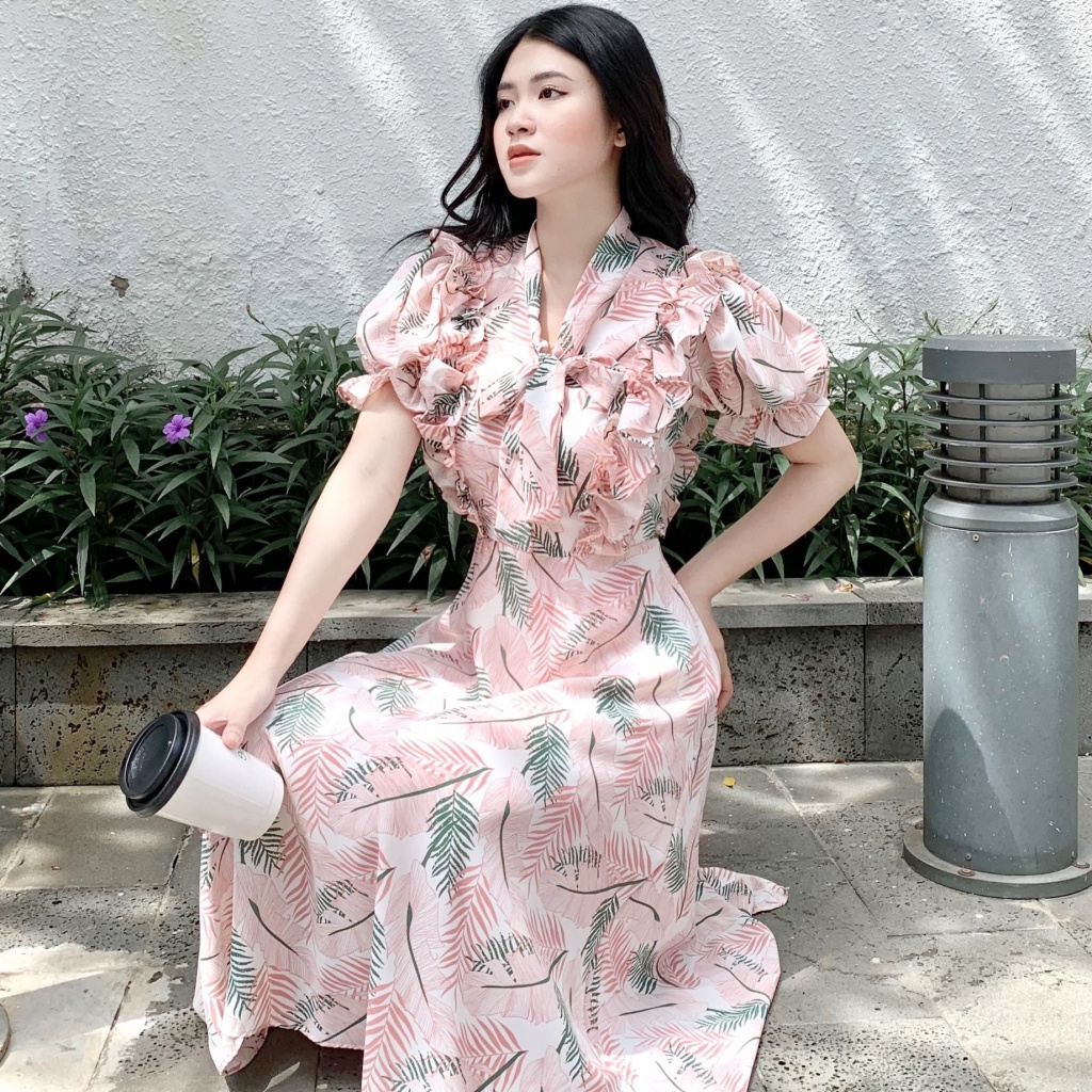 🌸ĐẦM HỒNG XANH HOẠ TIẾT CỘT EO - CHẤT LIỆU CAO CẤP - MÀU HỒNG / XANH BÁNH BÈO | BigBuy360 - bigbuy360.vn