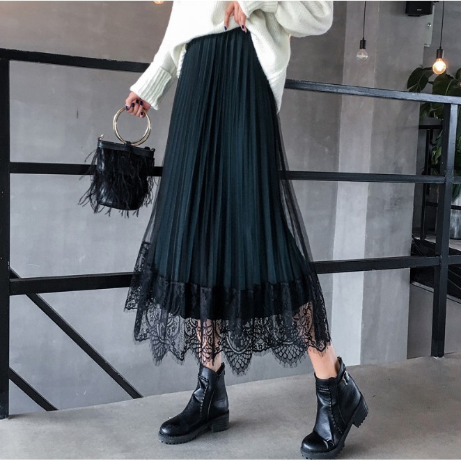 Váy xếp ly phối ren mặc 2 kiểu thời trang Hàn Quốc VAY63 Free size