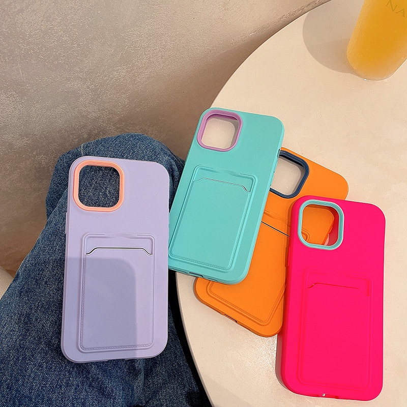 Ốp Điện Thoại Silicon Chống Sốc 3 Trong 1 Thân Thiện Với Da Có Ngăn Đựng Thẻ Cho iPhone 14 13 12 11 Pro Max XS XR X 8 7 Plus + SE 2020