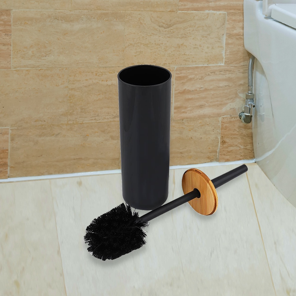 HomeBase ACCO Bộ bàn chải chà bồn cầu Mokumoku bằng nhựa 9.1x9.1x37.2cm màu đen