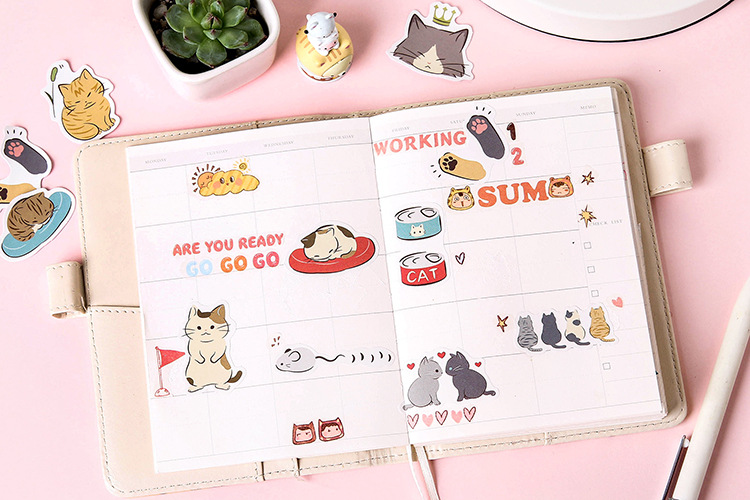 Set 45 Miếng Dán Trang Trí Hình Mèo Thiết Kế Dễ Thương