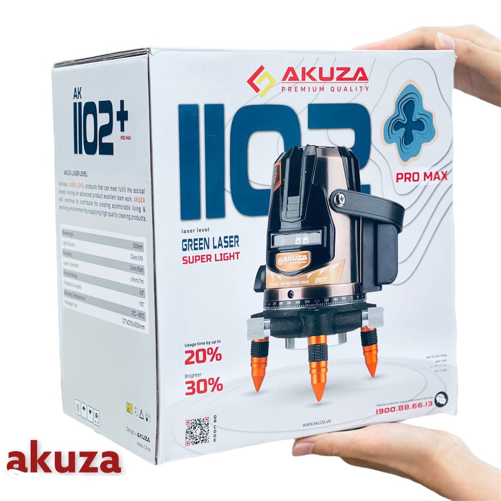 Máy bắn cốt, Cân Bằng Laze Xanh 5 Tia Bóng Led Siêu Sáng AKUZA 1102 Hỗ trợ ngoài trời- Máy Cân Mực Laze AKUZA