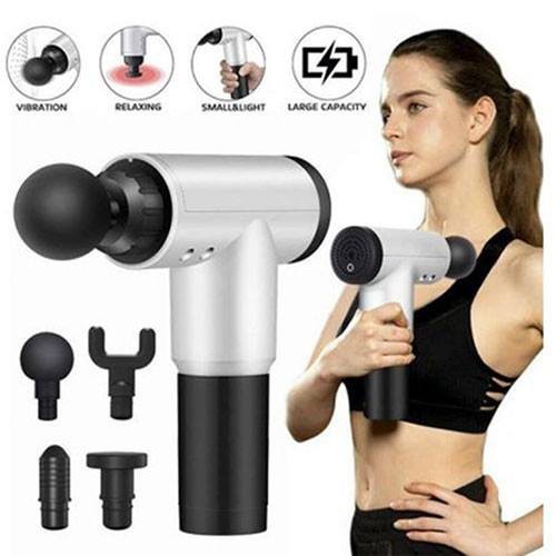 Máy Massage Cầm Tay Fascial Gun - 4 Đầu 6 Chế Độ HG320 máy massage trị liệu đau mỏi vai gáy tiện lợi gia dụng Hồng Quế