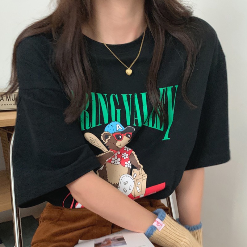 Áo Thun 3158 Asheville Gấu PEONYB Nữ [FREESHIP]  Phông ngắn tay form rộng oversize in hình vintage hàn quốc Ulzzang