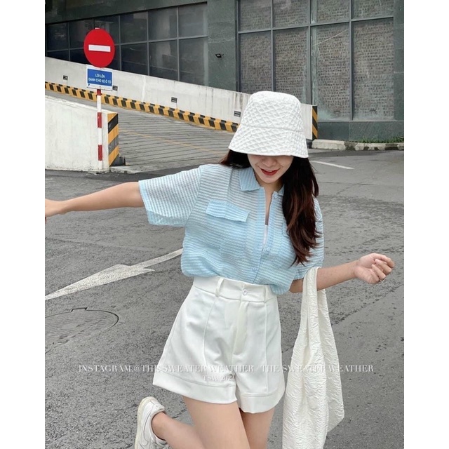 [Ảnh thật/video] Áo sơmi xốp 2 túi ngực kẻ chìm trendy/ sơ mi cộc tay