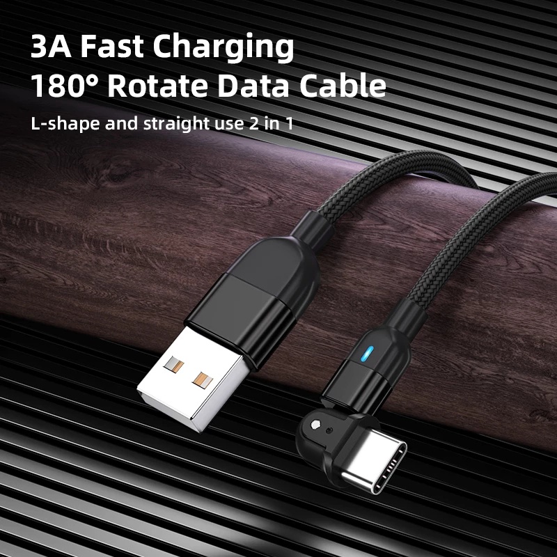 1 Bộ Sạc Nhanh 3A 180°Cáp Sạc Type C Đầu Usb Chất Lượng Cao Cho Điện Thoại Android