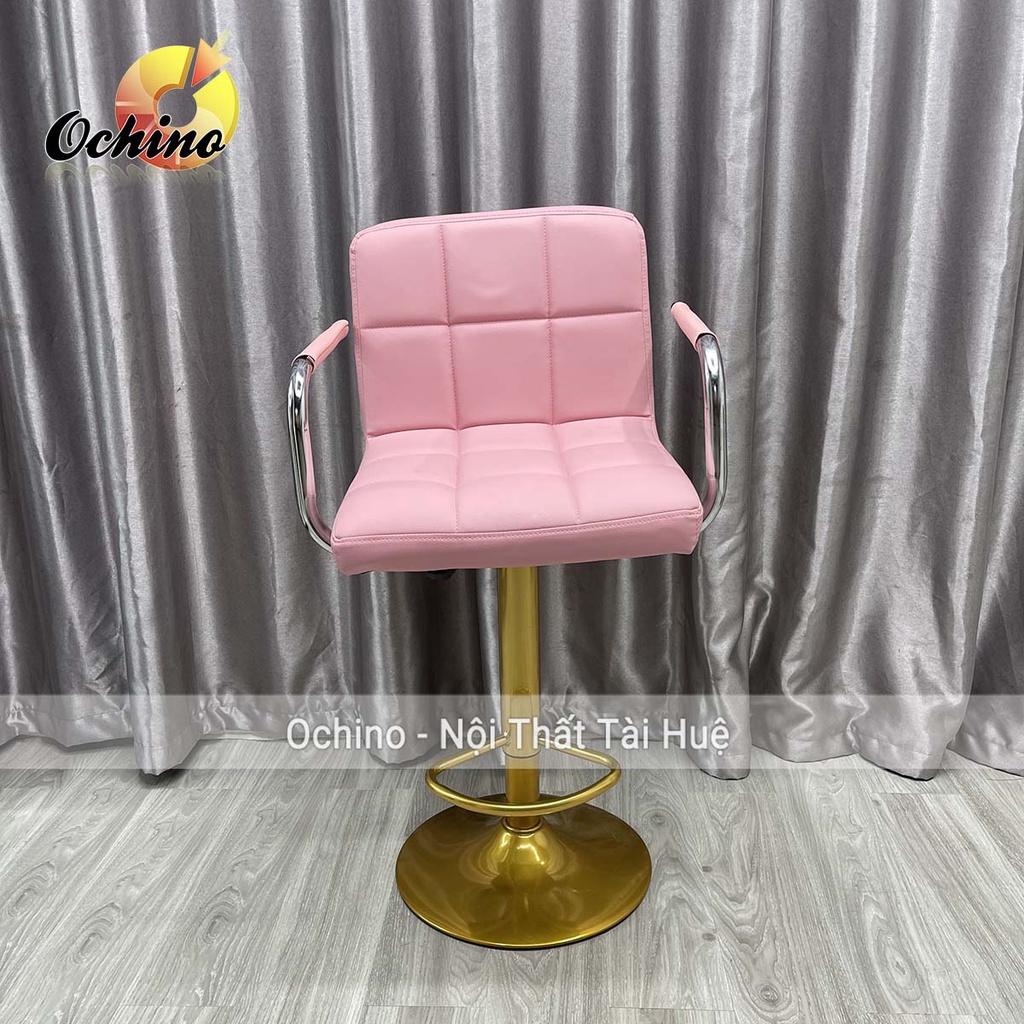 Ghế Bar, Ghế Trang Điểm Mẫu Vịn Tây Inox Có Tay Sang Chảnh Điều Chỉnh Độ Cao 60/80 CHÂN VÀNG ĐẬM K1 (Có Sẵn)