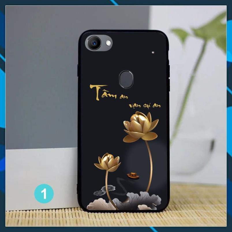Ốp lưng kính in hình hoa sen và chú tiểu cho dòng điện thoại oppo F5 - oppo F7 họa tiết sáng bóng, chống bám bẩn