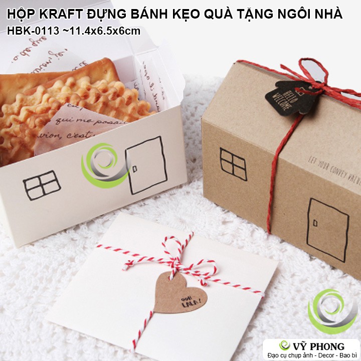 HỘP GIẤY CRAFT HÌNH NGÔI NHÀ VINTAGE ĐỰNG BÁNH KẸO QUÀ TẶNG  PHONG CÁCH HÀN QUỐC HBK-0113