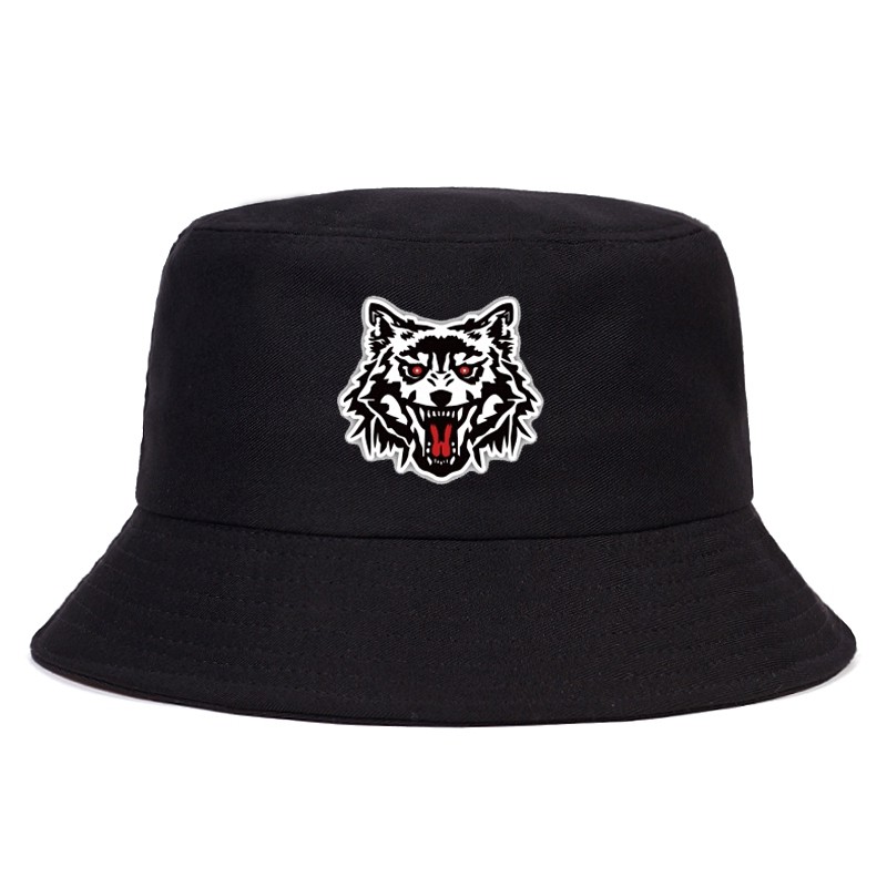 Nón Vành Tròn Màu Trơn In Hình Mắt Chó Sói Cá Tính Mới Cho Nam Nữ