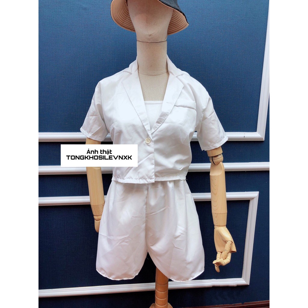 Bộ Jumpsuit Nữ Quần Cộc Áo Vest Đũi 🦋 Set Trang Phục Nữ Quần Ngắn Áo Quây Kèm Áo Vest Khoác Ngoài 🦋 Jumpsuit Trơn Trắng