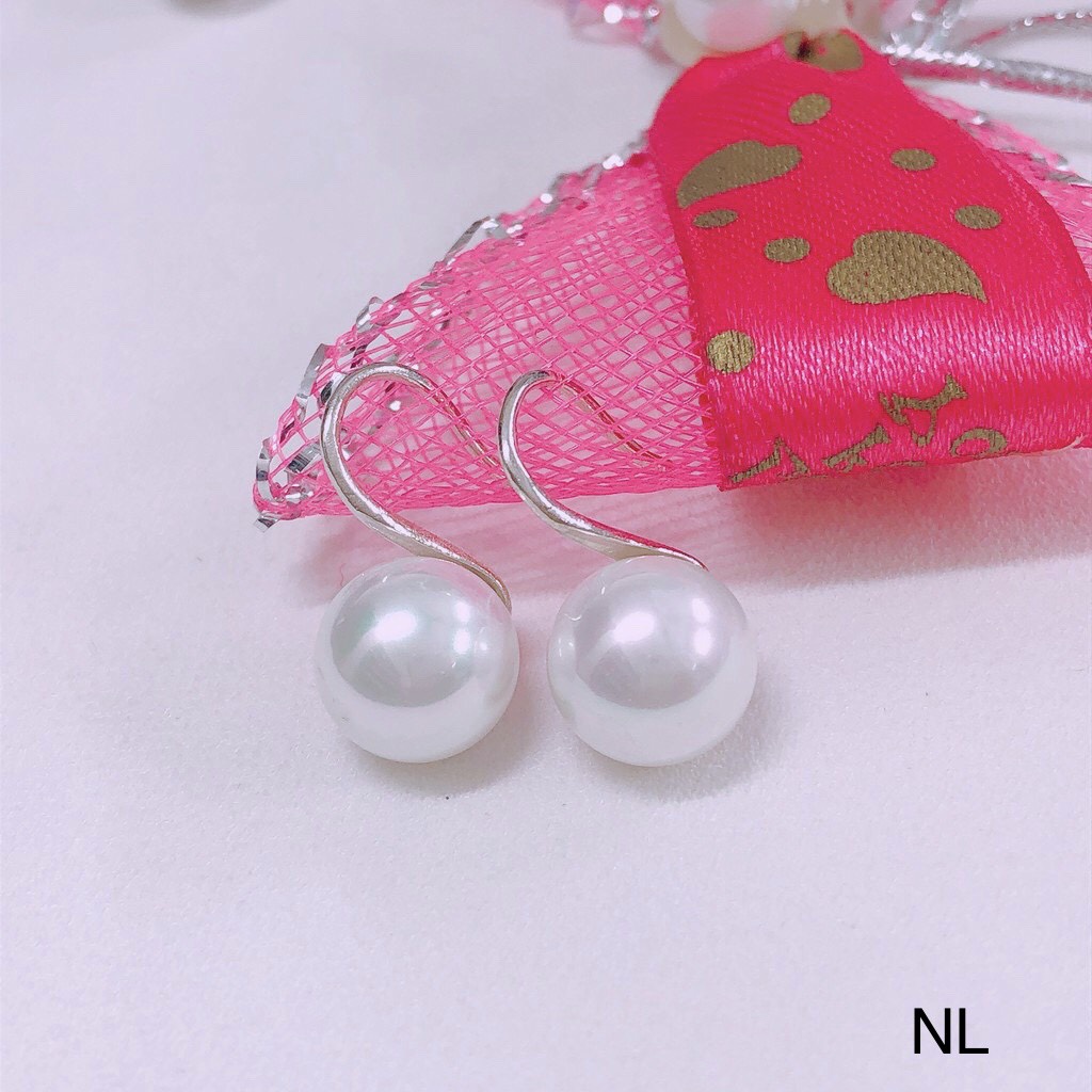 Bông tai nữ bạc chuẩn giá rẻ gắn hạt châu dạng móc câu - Kho sỉ bạc Nhất Linh