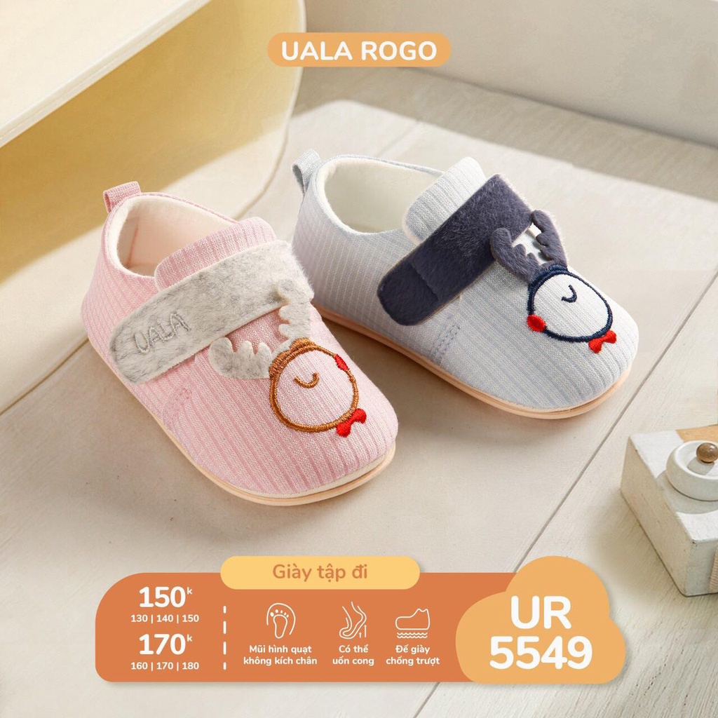 Giày tập đi Uala Rogo chuẩn y khoa đế cao su non bé trai bé gái siêu mềm nhẹ chống trơn trượt tuần lộc chu mỏ hun 55549