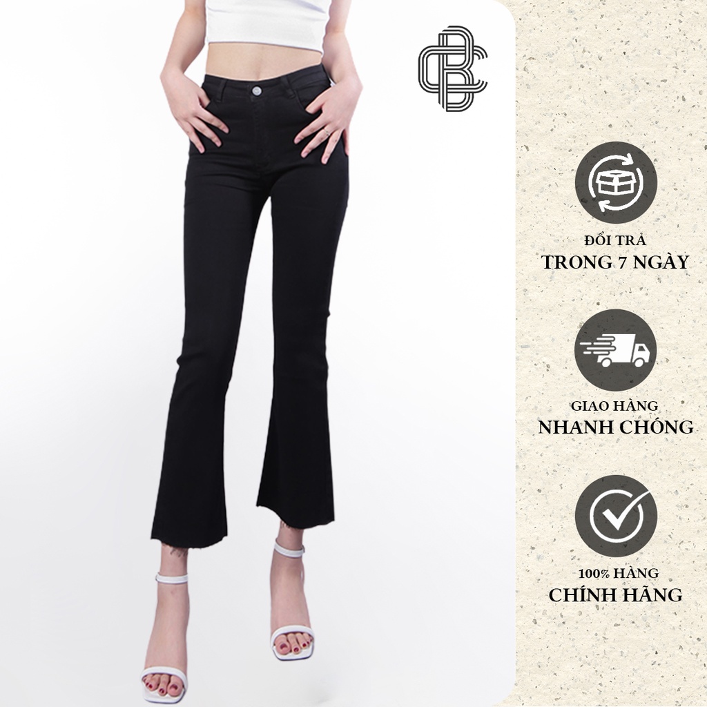 Quần jean nữ đen trơn basic ống loe tôn dáng thời trang - La’coba