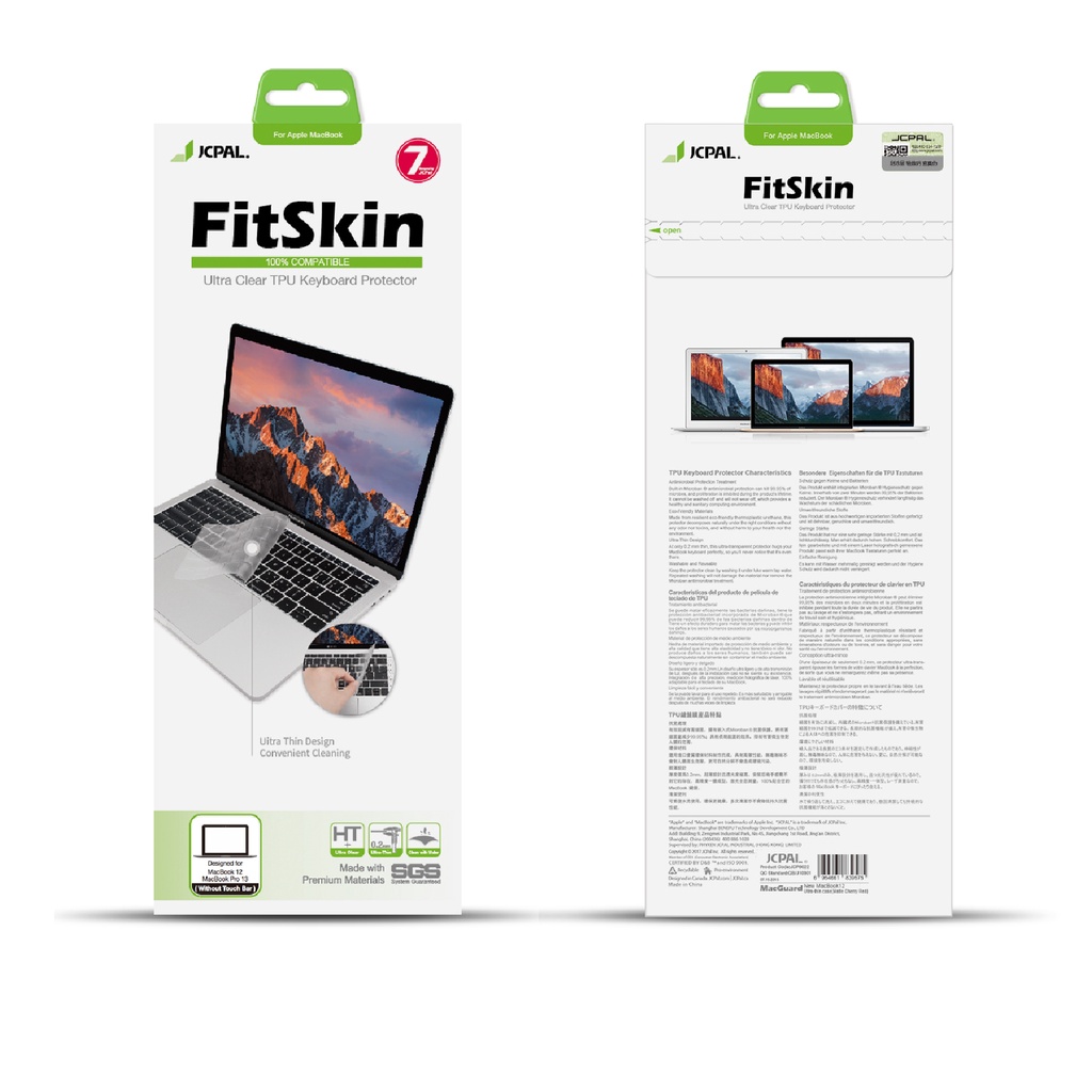 Phủ phím JCPAL Fitskin TPU cho MB Pro 2019 &amp; Surface Pro chống nước, kháng khuẩn