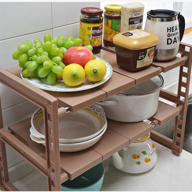 Kệ Nhựa Hai Tầng Bằng Thép Không Gỉ Gắn Dưới Bồn Rửa Chén Sắp Xếp Gọn Gàng Cho Nhà Bếp