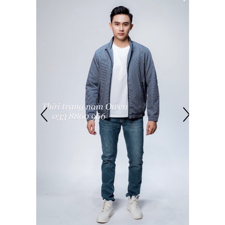 OWEN - Áo khoác gió nam 2 lớp kẻ ô xanh nhạt 61044