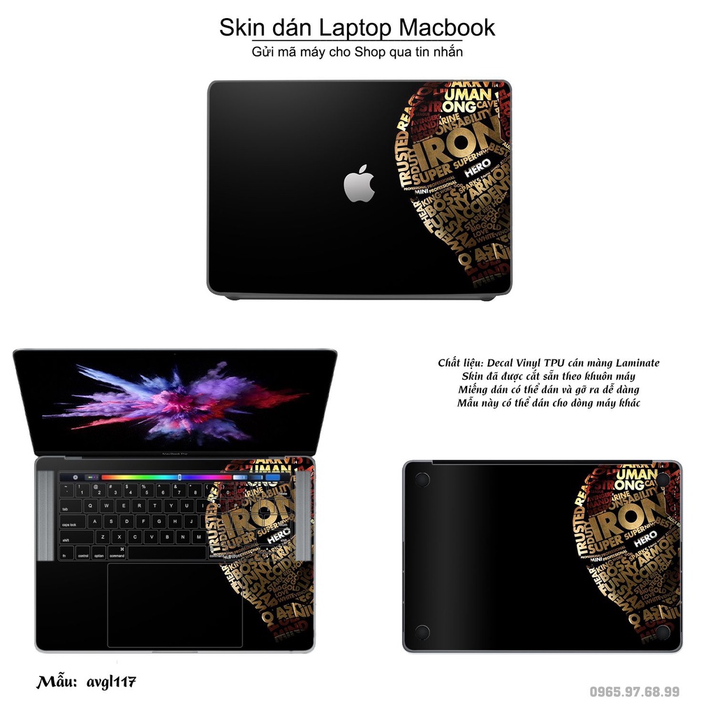 Skin dán Macbook mẫu Avenger (đã cắt sẵn, inbox mã máy cho shop)