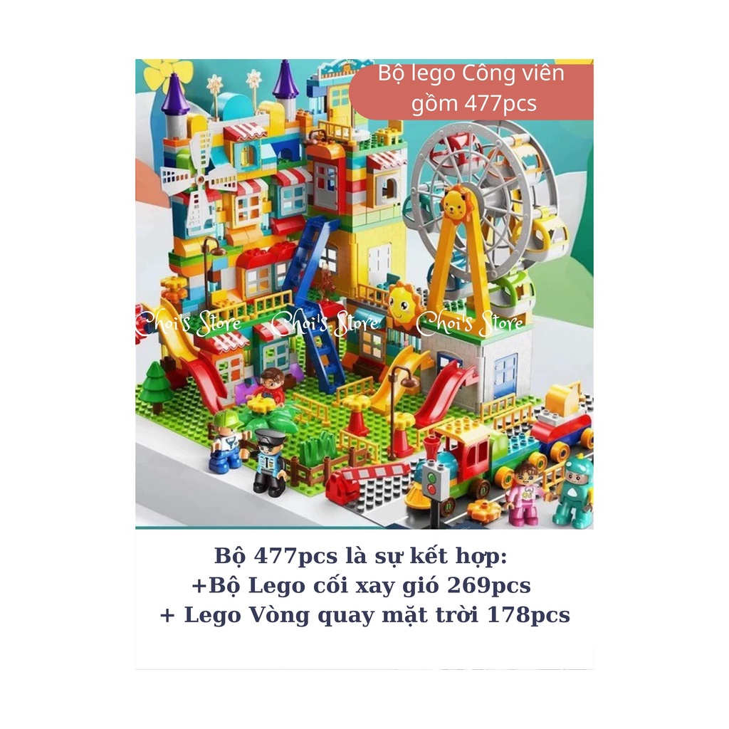 Đồ chơi Lego vòng quay mặt trời, lego công viên cối xay gió size Duplo 178pcs, 269pcs,477pcs