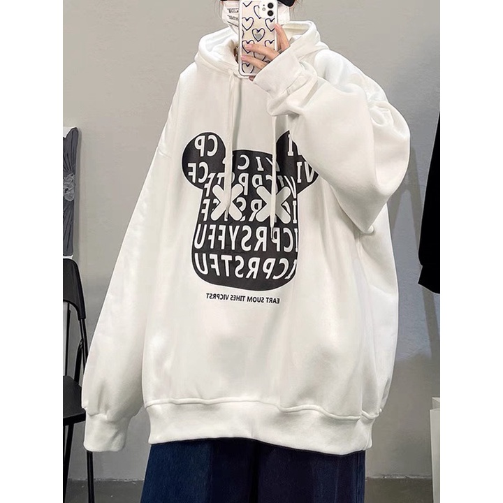 Áo Hoodie Nam Nữ Phối Họa Tiết Gấu Ẩn Số Phong Cách Cá Tính Sành Điệu