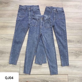 Quần jean lưng cao phối nút cao cấp