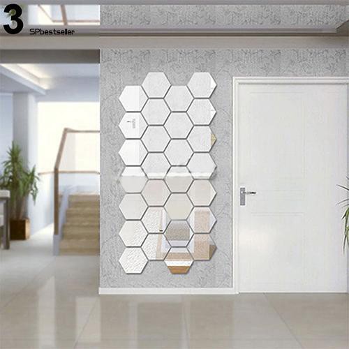 Set 10 decal nhựa tráng gương hình lục giác dùng dán trang trí tường