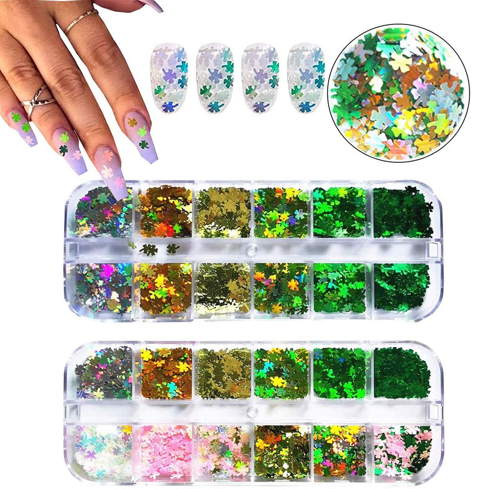 Miếng Dán Trang Trí Móng Tay Hình Cỏ Bốn Lá May Mắn 1Box DIY
