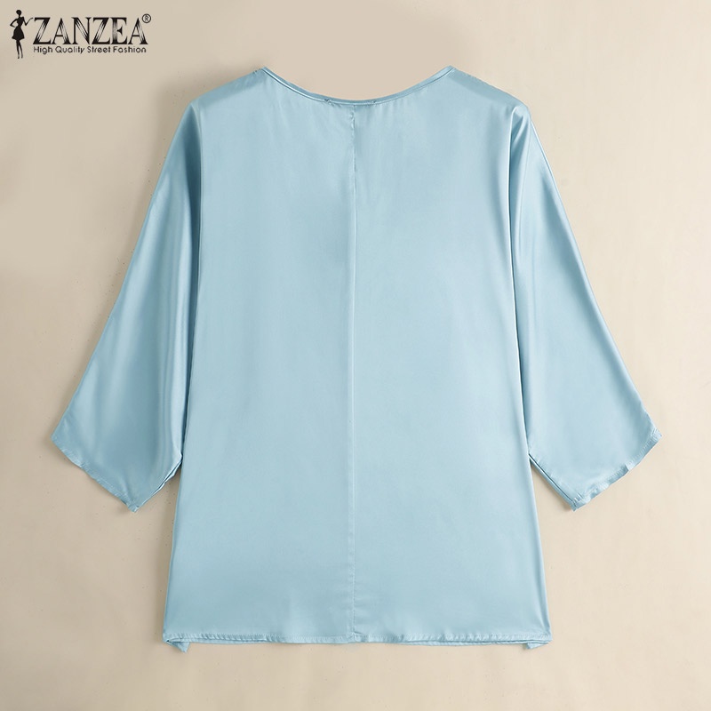 Zanzea Áo Satin Dài Tay Cổ Tròn Phong Cách Hàn Quốc Thanh Lịch Dành Cho Nữ
