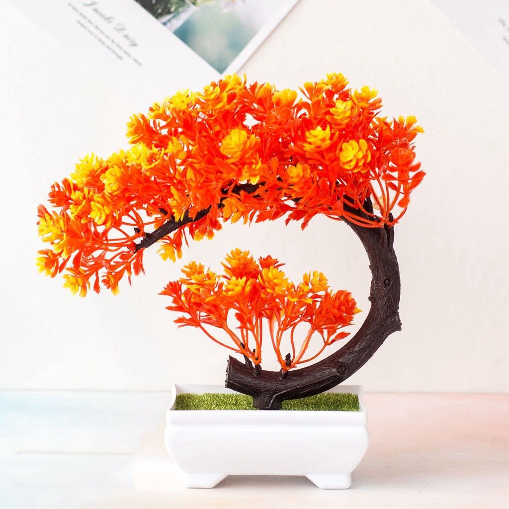 CÂY GIẢ BONSAI dáng trái tim hoa NGÂU ĐIỂM -  Chậu cây hoa Phú Quý Cát Tường, trang trí, đề bàn ngày Tết sum vầy