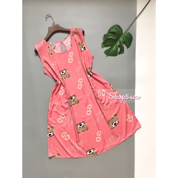 Váy lanh - Đầm ngủ mặc nhà lanh (tole) SHOP5SAO có túi BIGSIZE (55-70kg)