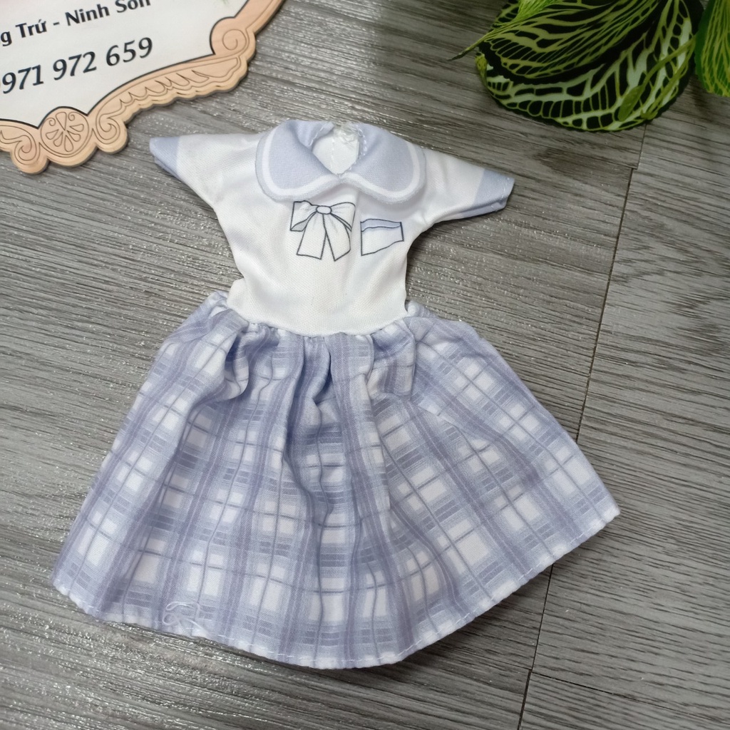 Váy liền áo học sinh cho búp bê barbie 30cm chất cotton mềm mại bồng bềnh