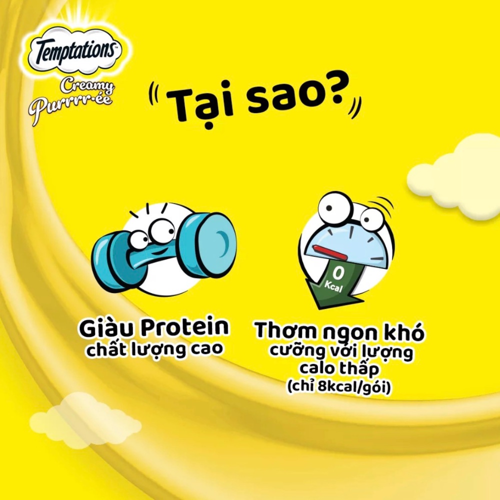 TEMPTATIONS Sốt thưởng - Creamy Purrrr-ée cho mèo lớn vị gà và cá ngừ, 48g. Sốt thưởng làm từ thịt cá thật