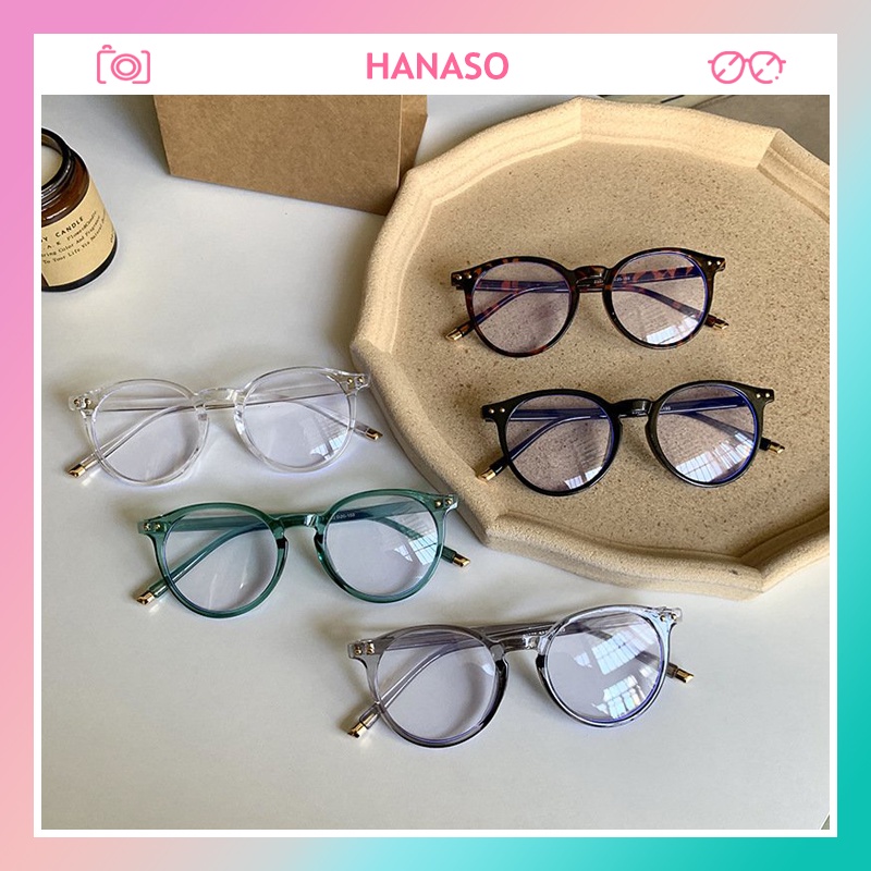 Kính cận thời trang nam nữ gọng tròn mắt kính không độ chống tia UV phog cách Hàn Quốc đẹp HANASO 065