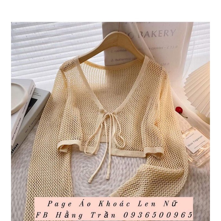 Áo khoác lưới dáng lửng cột dây chất lanh không ngứa da.