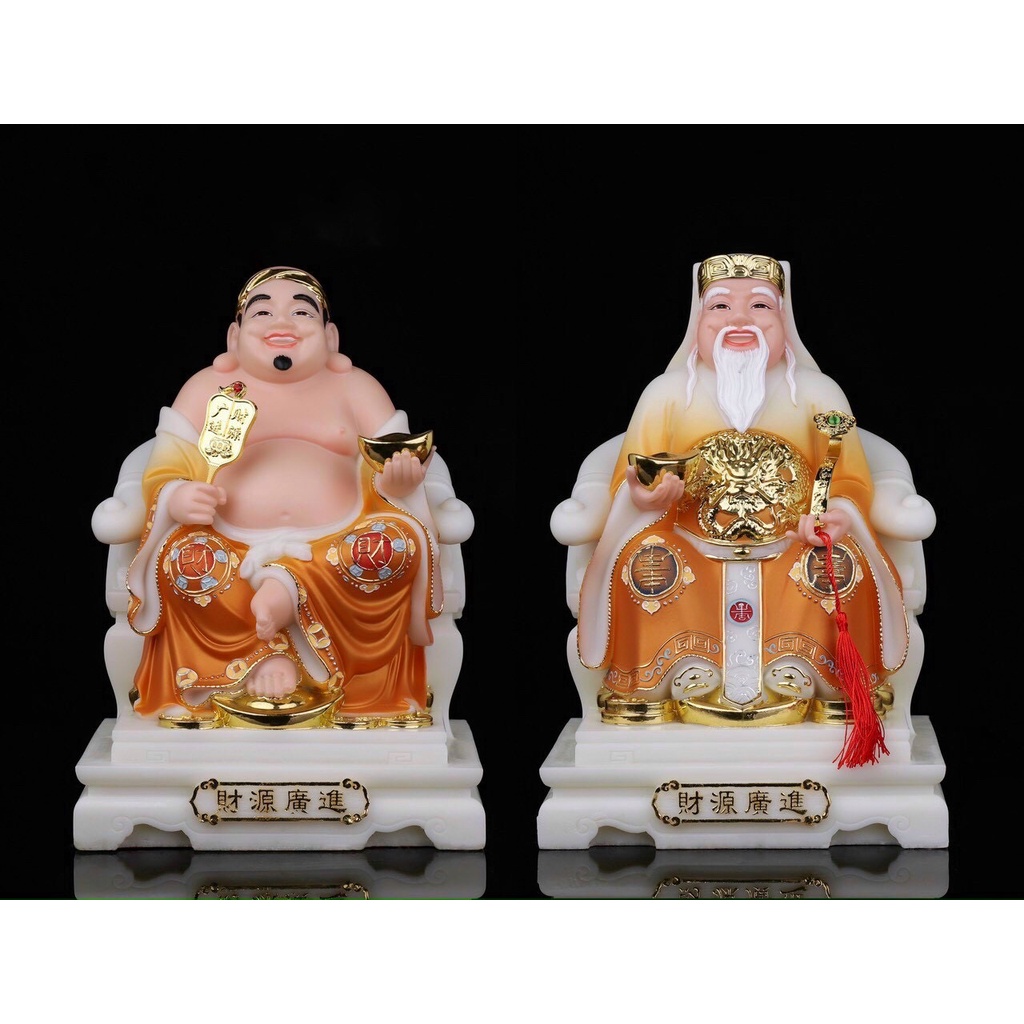 Cặp Thần Tài Thổ Địa Cam Vàng - Tài Địa Đá 8 in - 20cm (Nhiều Mẫu)