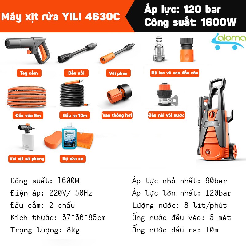 Máy phun xịt rửa áp lực cao 1600W YILI 4630C rửa xe rửa sàn đường cực mạnh