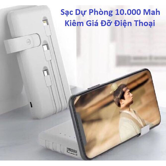 Pin sạc dự phòng, Pin sạc M13 10000mAh Có Cáp Sạc Lightning, Micro USB, Type C Và Giá Đỡ Điện Thoại Phiên Màn LED