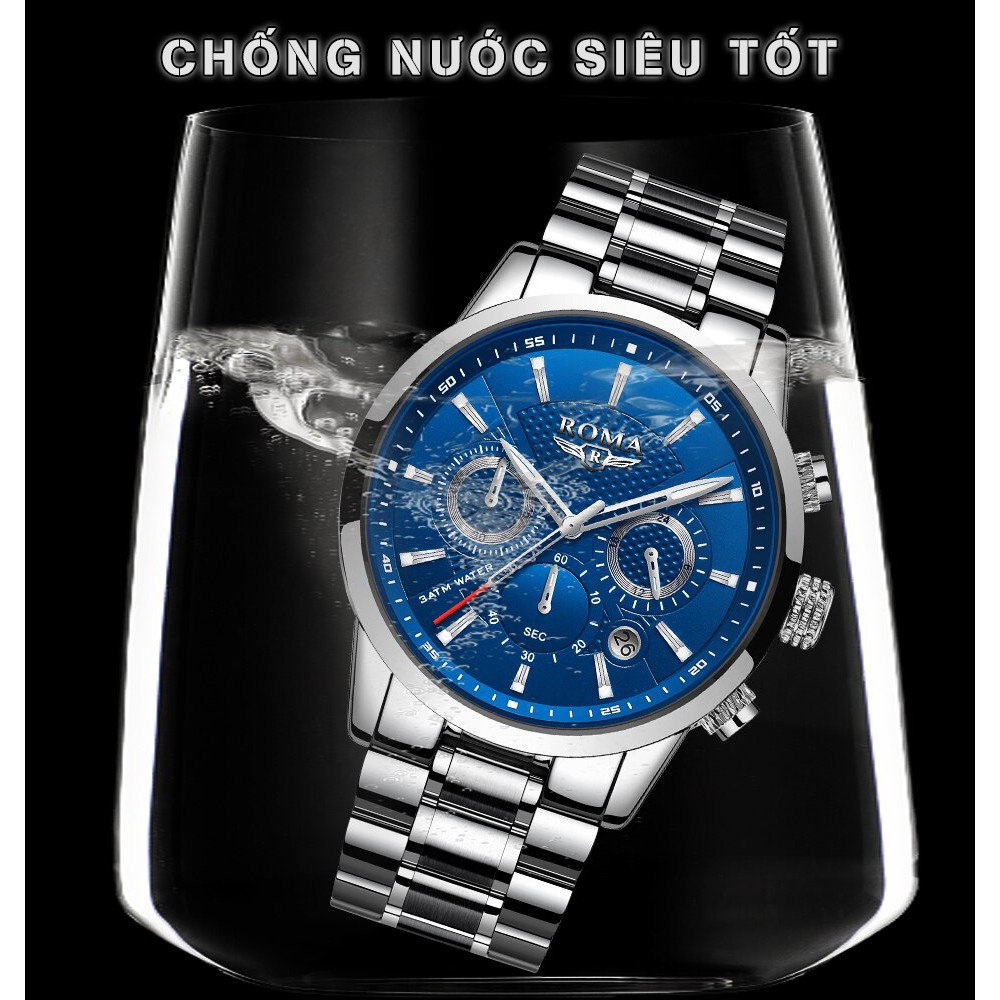 (Mạnh mẽ) Đồng hồ Nam ROMA FALCON - Chạy 6 FULL KIM – Dây thép đúc đặt cao cấp